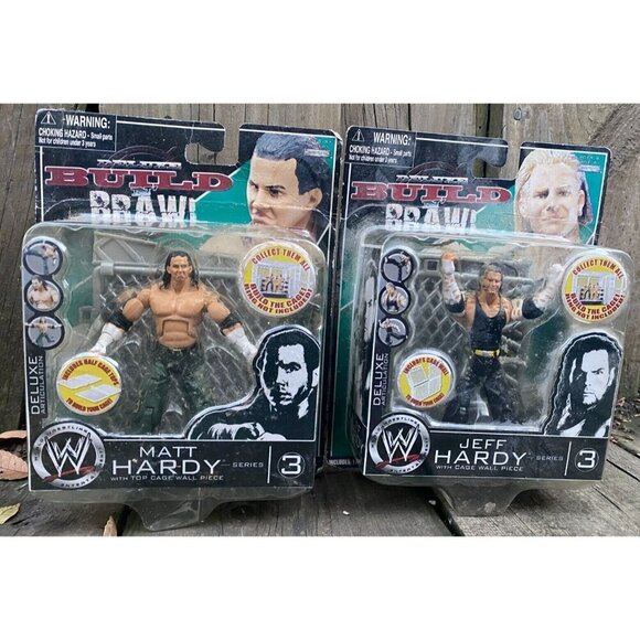 2008 WWE MATT HARDY & JEFF HARDY Build N Brawl with Top Cage Wall Piece Series 3 - Picture 4 of 7